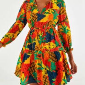 Farm Rio Fruit Salad Boho Mini Dress Tassels